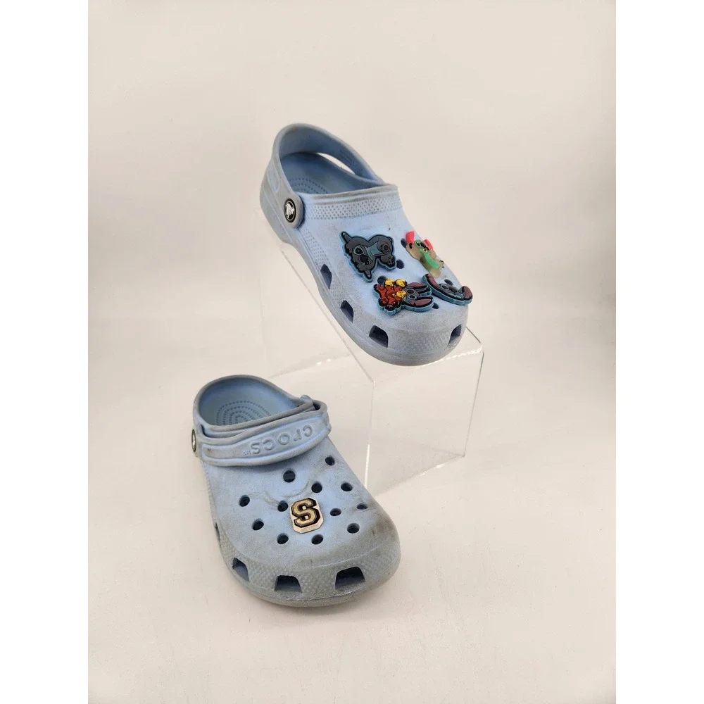 Crocs Classic Clog Kids Size J3 Light Blue Lilo & Stitch Jibbitz 206991‎